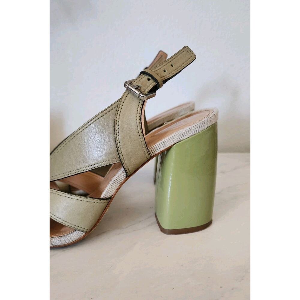 Anthropologie Vicenza Leather Women Jade Green Stacked 4" Heel Sandal Size 8 US - Picture 4 of 12